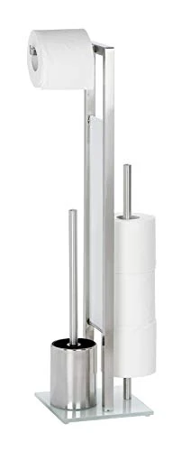WENKO Stand WC-Garnitur Rivalta Edelstahl Matt - WC-Bürstenhalter, Edelstahl rostfrei, 18 x 70 x 23 cm, Matt