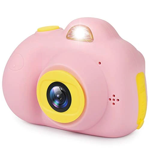 LeaderPro Appareil Photo Enfant Numérique Caméra pour Enfant, 8 Mpixels, Objectif Avant et Arrière, Flash, Zoom x4, 4400 images/80min vidéo, 16G TF Carte, 81g, Appareil Photo pour 3 à 10 Ans, Rose