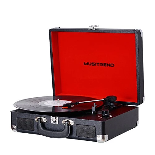 MUSITREND Plattenspieler mit Eingebauten Lautsprechern, Plattenspieler Vinyl to MP3 Aufnahme und MP3 Wiedergabefunktion 33,45,78 U-min, Kopfhöreranschluss, AUX-Eingang - Schwarz