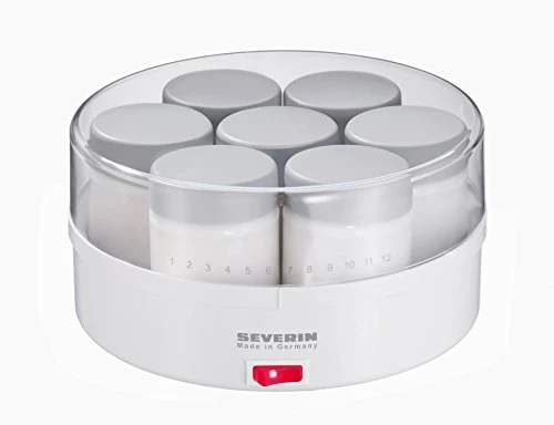 SEVERIN Yaourtière, 7 Pots de 150 ml Inclus, Graduation Mémo, JG3516, Blanc/Gris
