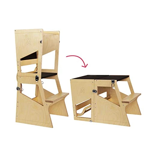 Bianconiglio Kids Moka TRS Learning Tower Montessori transformiert in Tisch - Kitchen Helper (Holz und Tafel)