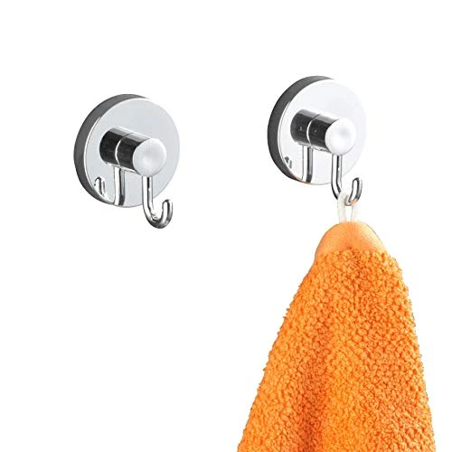 WENKO Vacuum-Loc Wandhaken im 2er Set, Handtuchhalter, Haken für Handtücher und Accessoires, Vakuum Befestigung ohne bohren, für Küche, Bad und Haushalt, verchromter Kunststoff, je 6 x 6,7 x 5 cm