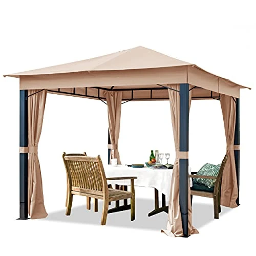 TOOLPORT Gartenpavillon 3x3 m ALU Premium ca. 220g/m² Dachplane wasserdicht Pavillon - 4 Seitenteile Gartenzelt Taupe ca. 9x9cm Profil