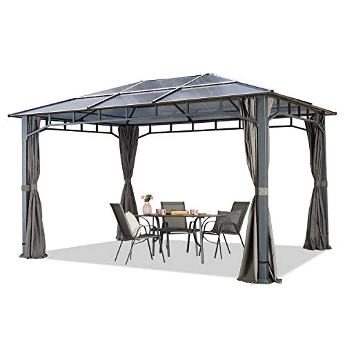 TOOLPORT Gartenpavillon 3x4 m wasserdicht ALU Deluxe Polycarbonat Dach ca. 8mm Pavillon 4 Seitenteile Partyzelt grau 9x9cm Profil
