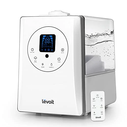 Levoit Ultraschall Luftbefeuchter 6L, 70 m² Humidifier 32dB leise mit Warm/Kalt Dampf 1-12H Timer, Feuchtesensor und Fernbedienung, Dual 360° drehbare Düsen, Aroma Diffusor für Baby Schlafzimmer