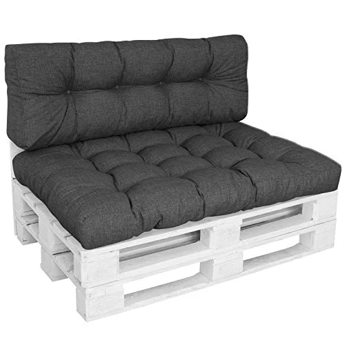DILUMA | Palettenkissen Set Comfort 2-Teilig Anthrazit | 1x Sitzkissen 120x80 cm + 1x Rückenlehne 120x40 cm | Wasser- & Schmutzabweisender Bezug