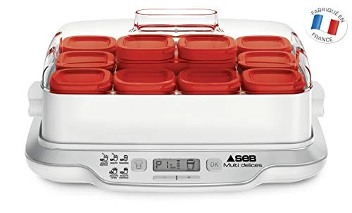 Seb YG6581FR Yaourtière Multi Délices Family 12 Pots Yaourt à Boire Fromage Blanc Frais Crème Dessert 600W Blanc