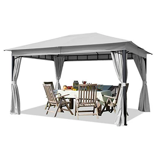Gartenpavillon 3x4 m ca. 180g/m² Dachplane wasserdicht Pavillon - 4 Seitenteile Gartenzelt hell grau Partyzelt ca. 6x6 cm Profil