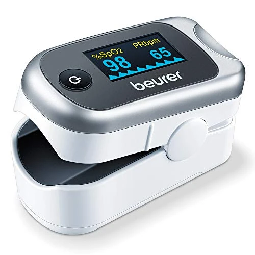 Beurer PO 40 Pulsoximeter, Messung von Sauerstoffsättigung (SpO₂), Herzfrequenz (Puls) und Perfusions Index (PI), schmerzfreie Anwendung, Farbdisplay