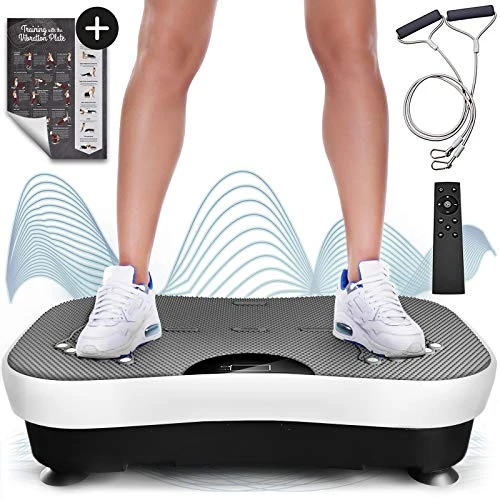 Sportstech VP210 Vibrationsplatte mit Bluetooth Oszillations-Technologie Fußreflexzonenmassage Power Ropes, Fernbedienung, integrierte Lautsprecher, oszillierende Massageplatte
