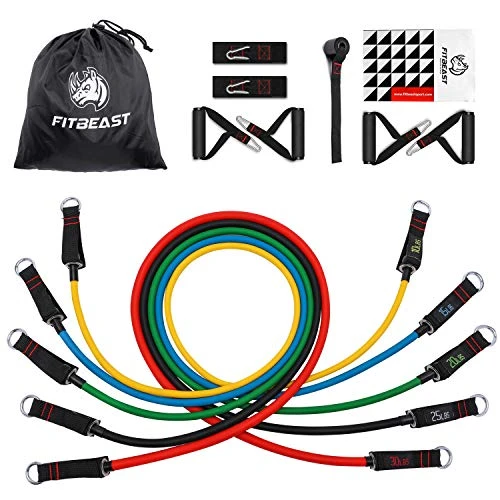 FitBeast Fitnessband Widerstandsband Set, bis 100 lbs Resistance Bands Set mit 5 Theraband, 4 Schaumstoffgriffe, Knöchelgurte, Türverankerung für Männer Frauen, Fitness zu Hause, Physiotherapie