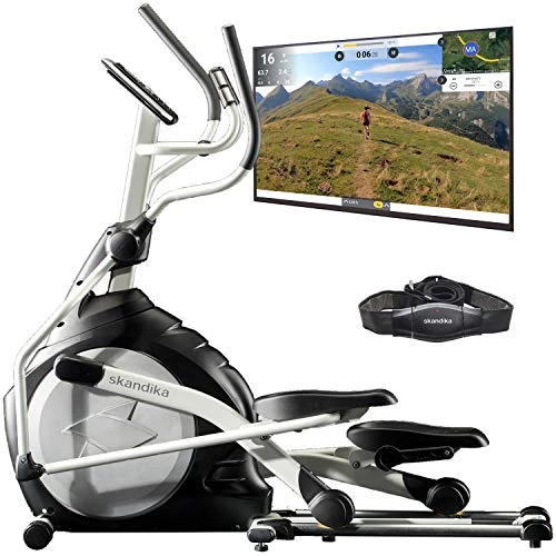 skandika Crosstrainer CardioCross Carbon Pro Ellipsentrainer mit 23,5kg Schwungmasse und Magnetbremssystem | Multifunktionscomputer, Pulsgut, Bluetooth, Tablet-Halterung, Kinomap | bis 145kg (Silber)