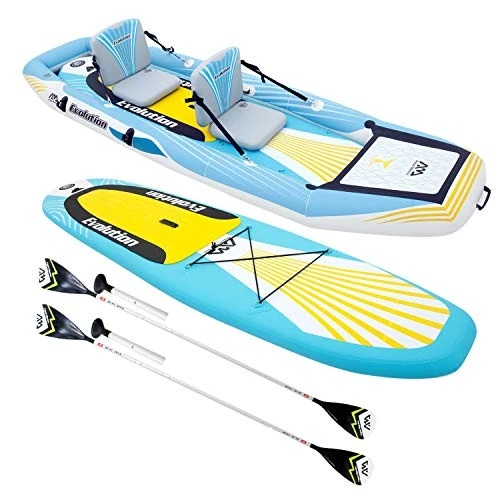 Stand Up Paddle/Kajak aufblasbar 2 in1 Evolution mit 2 Paddel, Aufbewahrungstasche und Pumpe Hochdruck