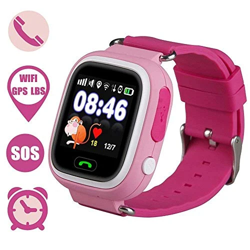 Enfants Smartwatch, Anti-perdue GPS tracker Smart Watch pour les enfants Filles Garçons Compatible pour iPhone Android (Rose)