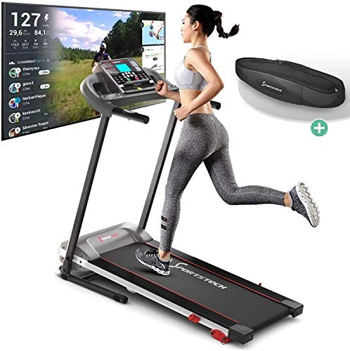 Sportstech F10 Laufband Modell 2021 | Deutsches Qualitätsunternehmen | Video Events & Multiplayer App | Neue Konsole inkl. Pulsgurt | 1PS bis 10 km/h | Heim-Trainer mit 13 Programmen & Steigung