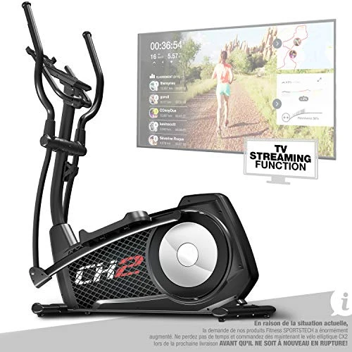 Sportstech CX2 Crosstrainer - Deutsche Markenqualität - Video Events & Multiplayer - Ellipsentrainer mit Konsole und Halterung für Tablet, Ergometer mit 27 kg Lenkrad, CX2