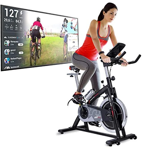 sportstech Heimtrainer Ergometer SX200 mit Bestellung pro Anwendung Smartphone + Google Street View, Gewicht Trägheitskraft 22 kg, Halterungen für Arm, Pulsuhr, Endschalldämpfer, 125 kg max.