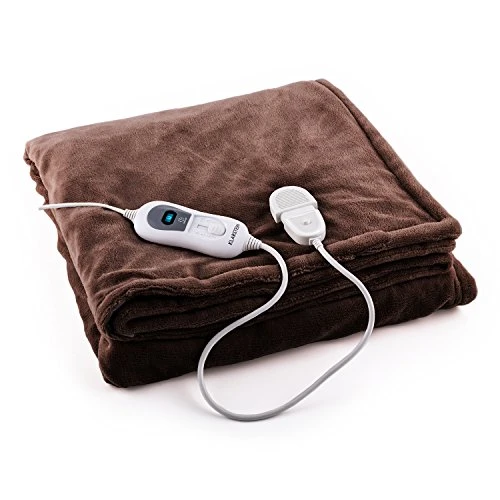 Klarstein Dr. Watson - elektrische Heizdecke, Kuscheldecke, Wärmedecke, 120 Watt Leistung, DREI Leistungsstufen, Timer-Funktion, waschmaschinengeeignet, Mikroplüsch, 200x180 cm, braun