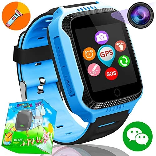 1.44'GPS Tracker Smart Watch Téléphone pour Enfants avec Podomètre Caméra SIM Appels Anti-Perdu SOS Smart Smartwatch pour Enfants Filles Garçons Anniversaire Cadeaux (Bleu01)