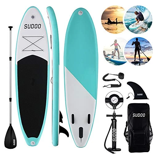 Triclicks Stand Up Paddle, aufblasbar, 300 x 75 x 15 cm (dick), Hochdruckpumpe, Paddel/Leash/Tasche, Abnehmbarer Mittelflügel, Reparatur-Set, grün