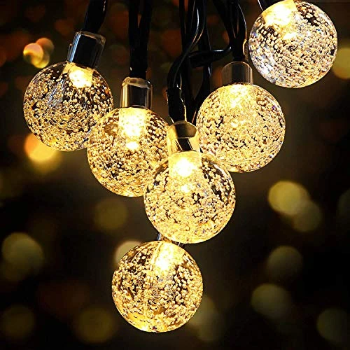 LED Lichterkette Außen Solar OMERIL Lichterkette mit 50er LED Kristallkugeln 8 Meter USB Lichterkette Innen für Garten, Bäume, Schlafzimmer, Kinderzimmer, Hochzeiten, Partys usw