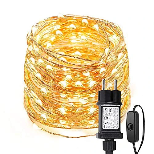 LE 10M LED Lichterkette aus Kupferdraht, 100 LEDs, Wasserdicht IP65, Strombetrieben mit Stecker, ideal für Weihnachtsdeko, Innen, Außen, Weihnachten Party usw. Warmweiß