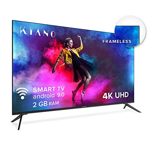 Kiano Elegance TV 55' Pouces 4K UHD HDR10 (Android TV 9.0 2GB RAM Metal Case [Téléviseur 140 cm Frameless sans Cadre 8GB] Smart TV, Netfilx, Youtube) Triple Tuner DVB-T2 C/S2, CI, PVR, WiFi, Classe A