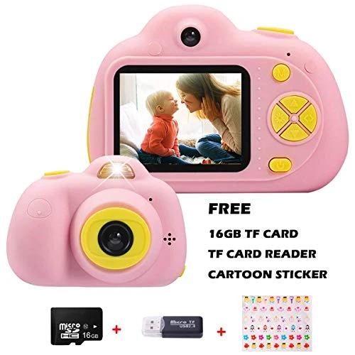 Appareil Photo Numérique Kriogodsr Pour Enfant 8 Mégapixels 1080p Hd Double Caméra Sefie 2 Mini-Appareil Photo Numérique Avec Écran Couleur Lcd Carte 16 Go Incluse Cadeau Créatif Pour Garçons (Rosa)