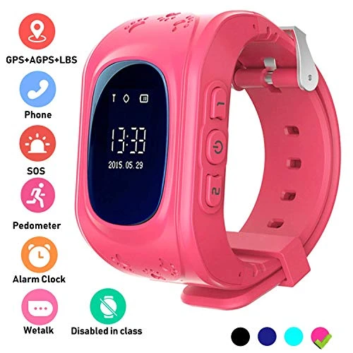 Hangang Montre connectée avec GPS, appel d’urgence, traceur, etc. pour enfants rouge
