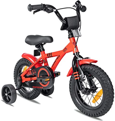 Prometheus Kinderfahrrad 12 Zoll Jungen mit Stützräder ab 3 Jahre Mädchen Rücktritt 12zoll BMX Modell 2021 in Rot Schwarz