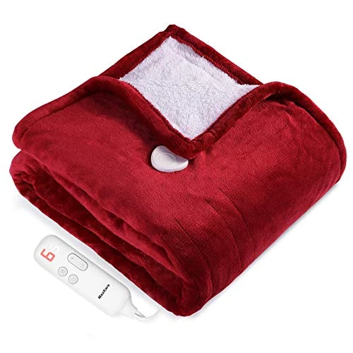 Heizdecke 130x180cm, Elektrische Wärmedecke fürs Bett mit Abschaltautomatik (5H) Überhitzungsschutz mit 6 Temperaturstufen, Heimgebrauch Sofa Büronutzung benutzen, Flanell Waschbar