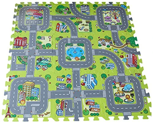 Y-BOA Tapis de Sol Puzzle 9 Pcs Circuit De Route Antidérapant Antichoc Jeu Imagination Bébé Taille 30*30*1cm Mousse