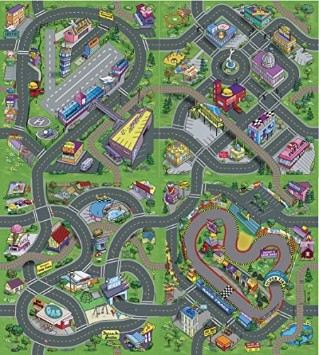 Leomark Antirutsch Spielteppich Stadt - Airport - Down Town - Race Track - Funky Town - Straßenteppich 4in1, Mix Strassen ~140/160 cm ~ Kinderteppich für Mädchen & Jungen, Autoteppich für Kinder